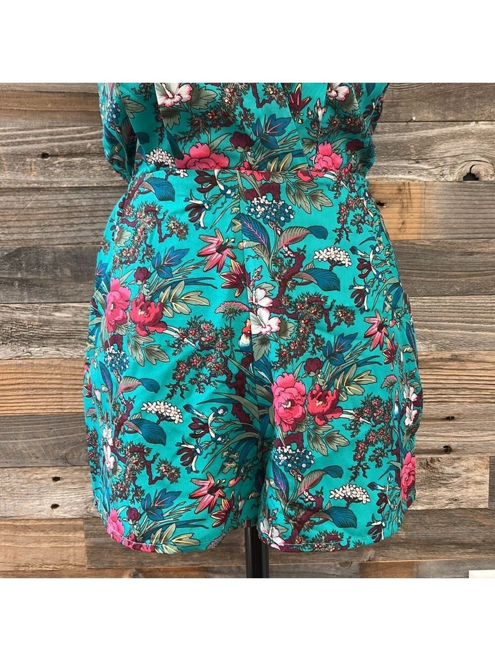 ASOS Floral Teal Cap Sleeve Romper Size 4 - Picture 5 of 13